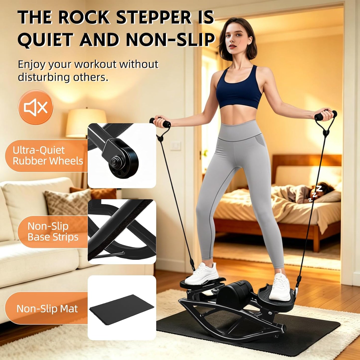 Rock Stepper with Digital Monitor, Low-Impact Compact Rock Stepper Side to Side with Resistance Bands, 360 LBS Weight Capacity, Portable Stair Stepper for Home, Apartment, Dormitory, Office