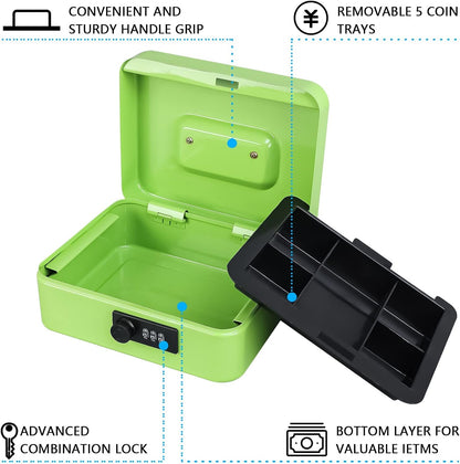 KYODOLED Small Cash Box with Combination Lock & Removable Money Tray, Black
