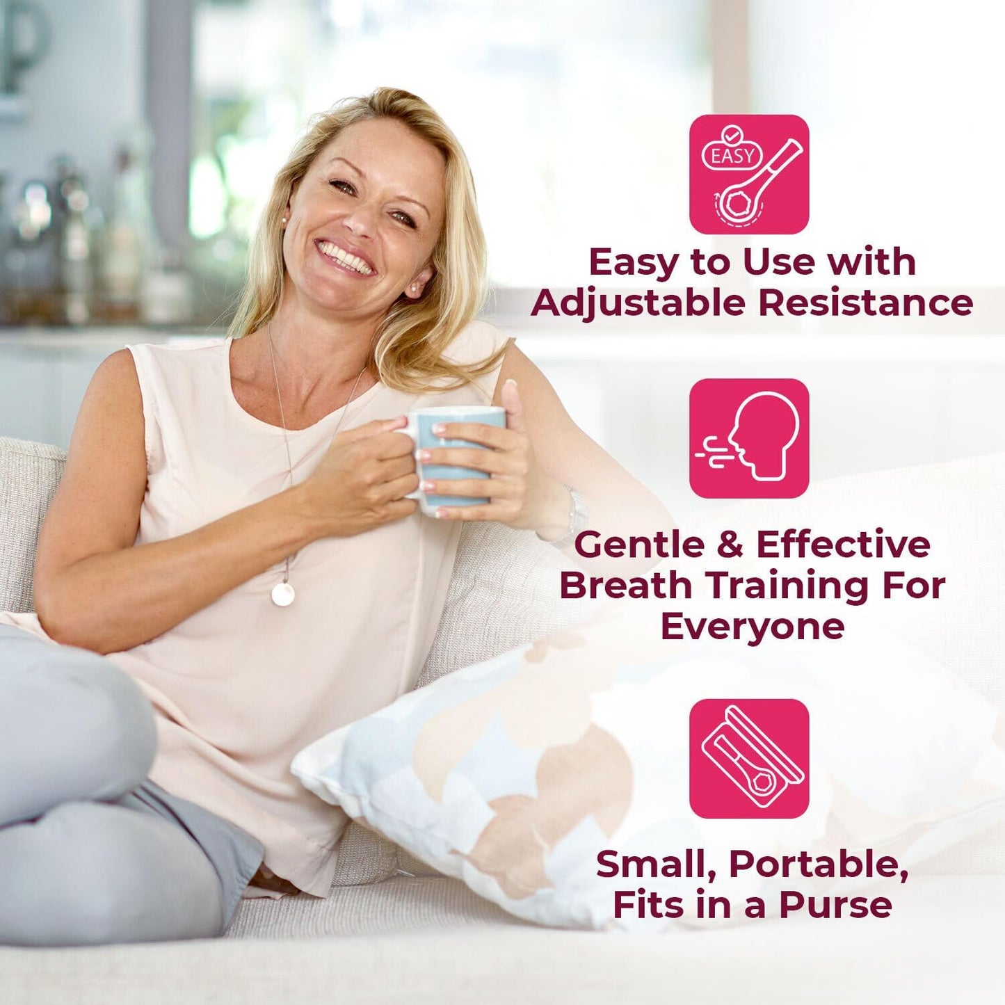 The Breather Pink | Easy Lung Training for Better Breathing & Enhance Your Wellness | Guided Coaching App Included