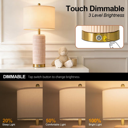 PoKat Touch Bedside Table Lamps with 2 USB for Bedroom Living Room, 25''