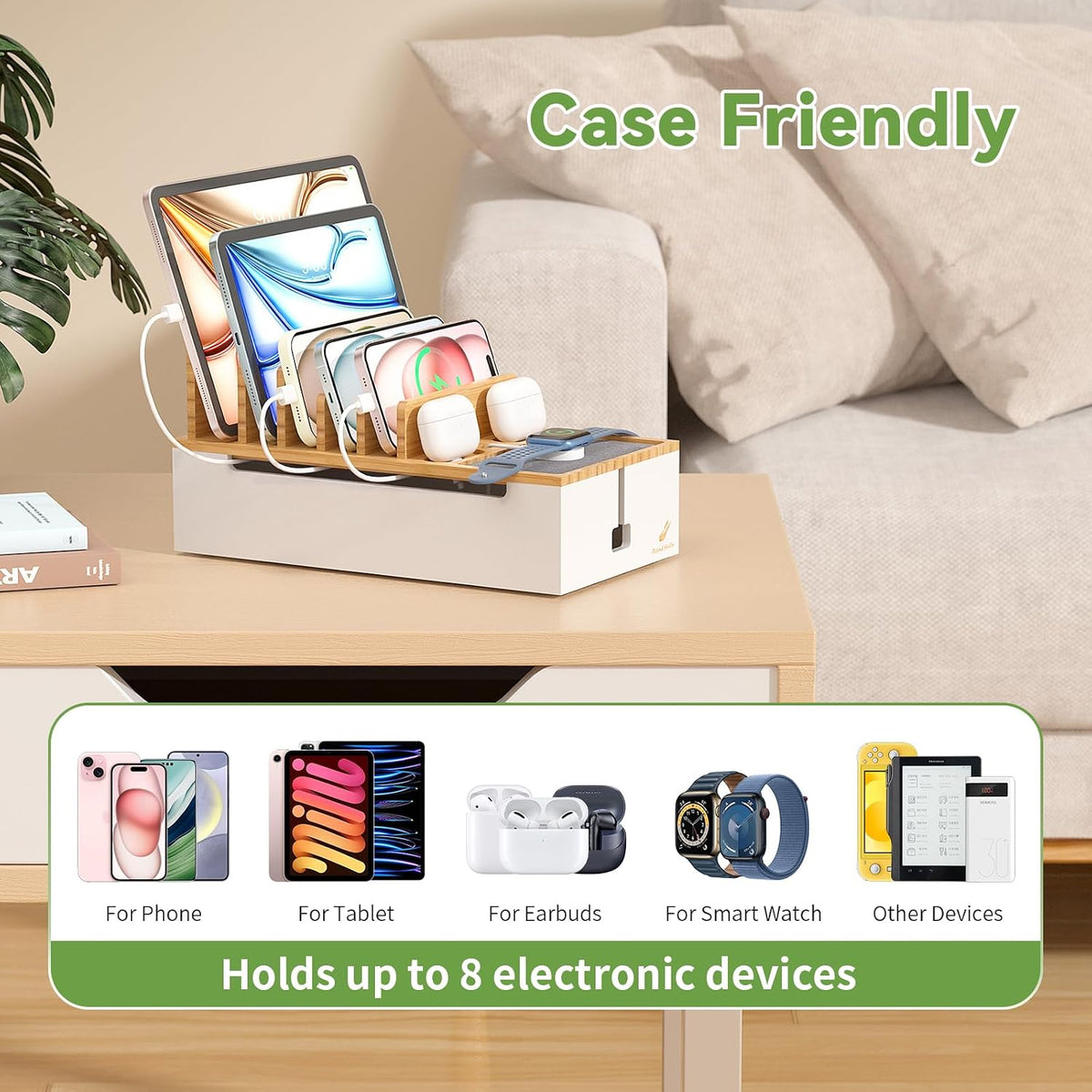 Pezin & Hulin Cell Phone Charging Station for Multi Devices-Natural Bamboo