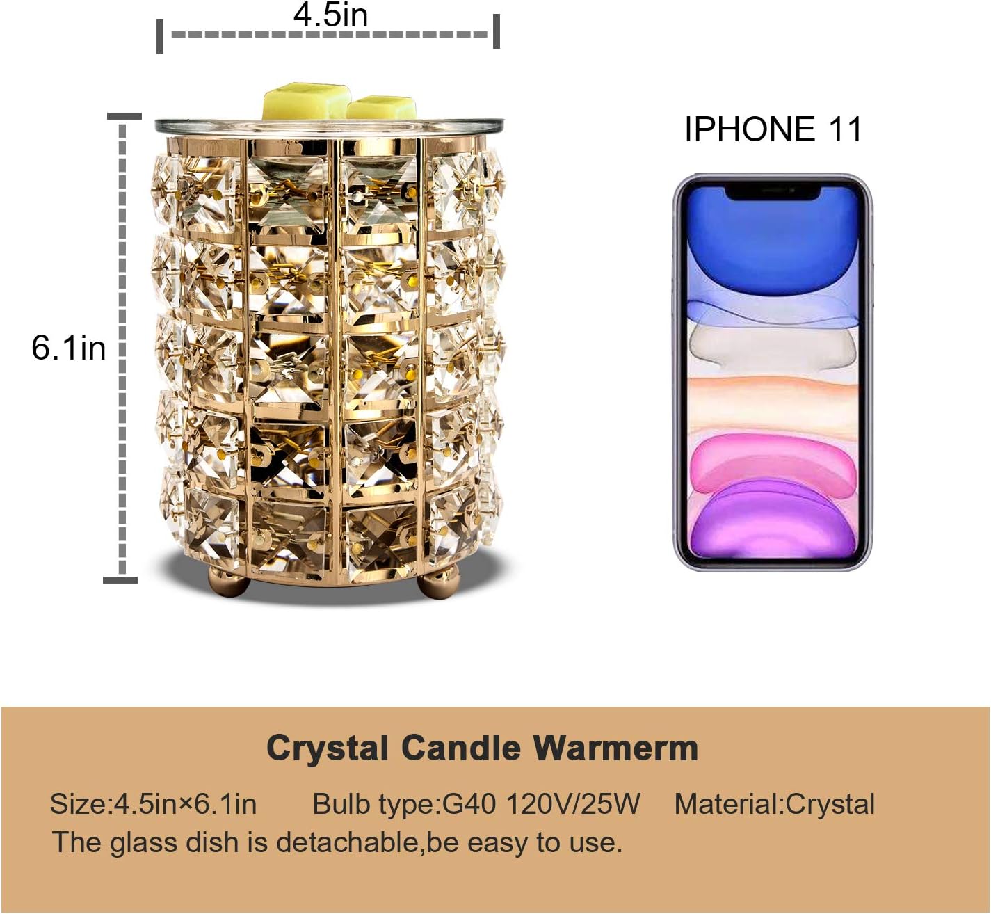 Leyoue Electric Crystal Wax Melt Warmer - Bulb Heating, Elegant Crystal Design, Quickly Melts Wax Blocks, Releases Long-Lasting Fragrance, Perfect Candle Wax Burner and Wax Warmer for Home Decor