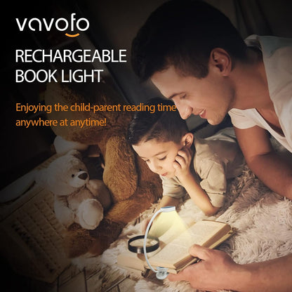 VAVOFO Rechargeable Book Light, 14 LEDs Eye Care Clip On Amber Reading Light for Bookworms Reading in Bed with 9 Colors 9 Brightness (White-Blue)