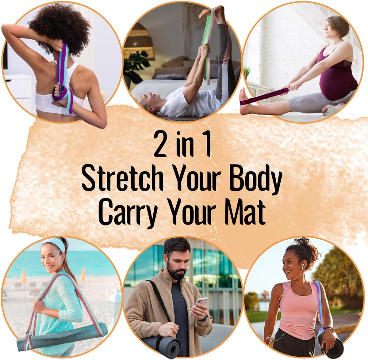 TECEUM 2 IN 1 Yoga & Mat Strap for Stretching – Cotton – 6/8/10 ft