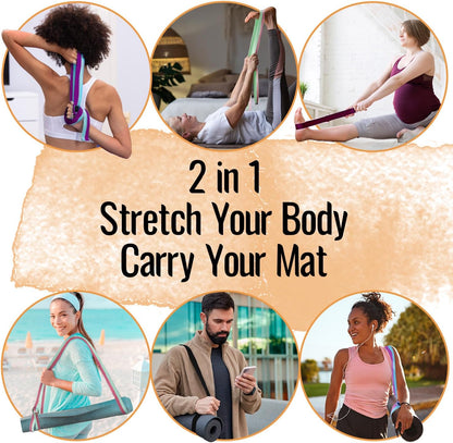 TECEUM 2 IN 1 Yoga & Mat Strap for Stretching – Cotton – 6/8/10 ft