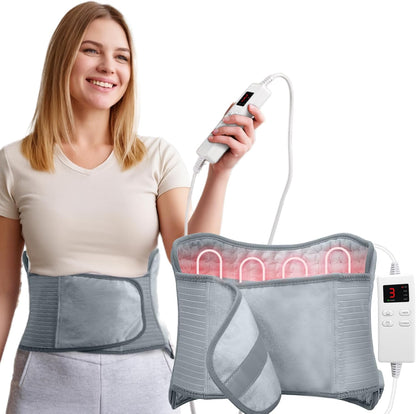 Heating Pad for Period Cramps, Upgraded Wrap Heating Pad for Back Pain Relief, Large 12''x 24''Heat Pad +26" Belt Adjustable 4 Timer 6 Heat Level Auto Shut Off, Christmas Birthday Gifts for Women Mom