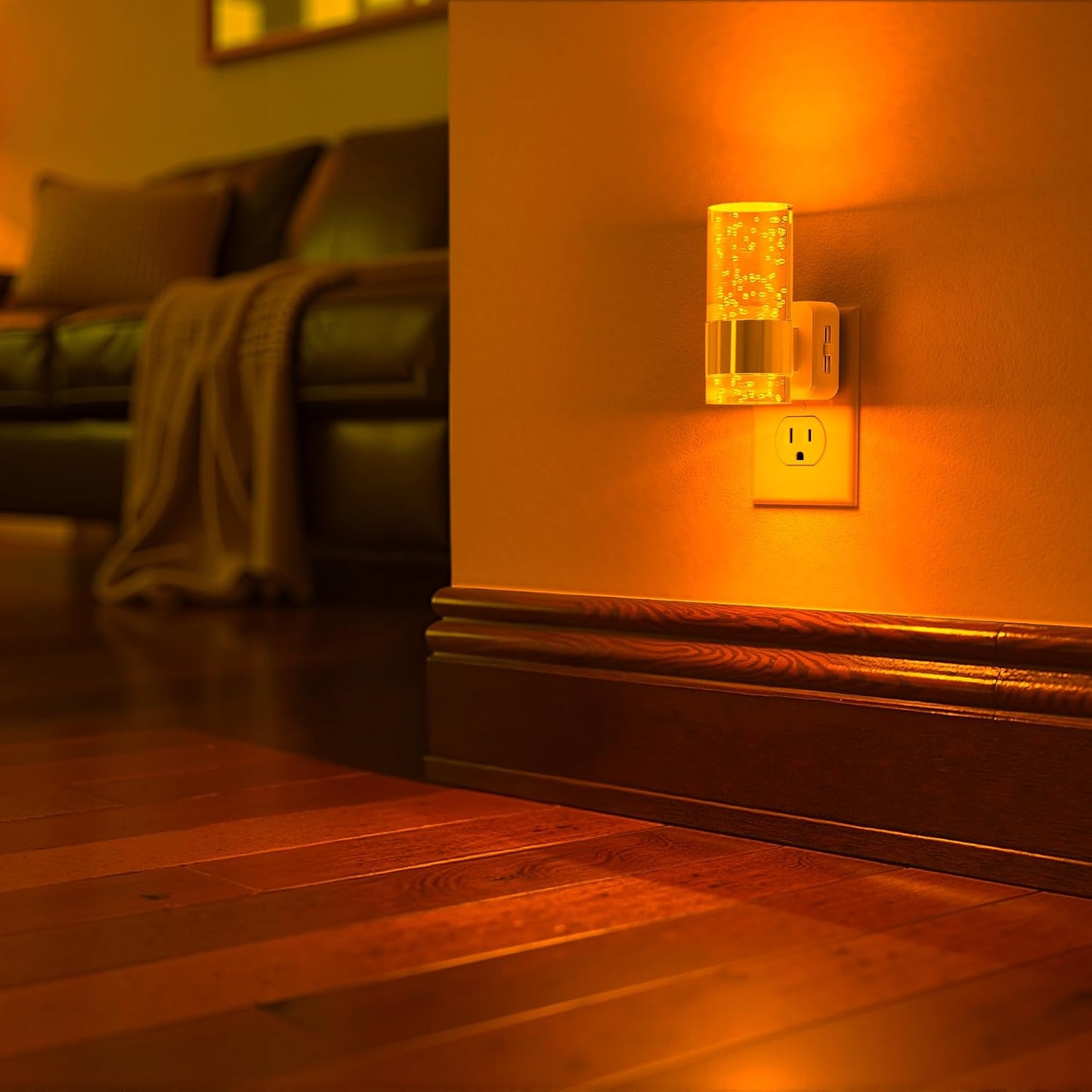 Briignite Night Lights Plug into Wall, Modern LED Night Light Plug in, Dusk to Dawn Sensor,Amber Night Light 0-100LM Adjustable Brightness, Dimmable NightLight for Hallway, Bedroom, Stairway, 2 Pack