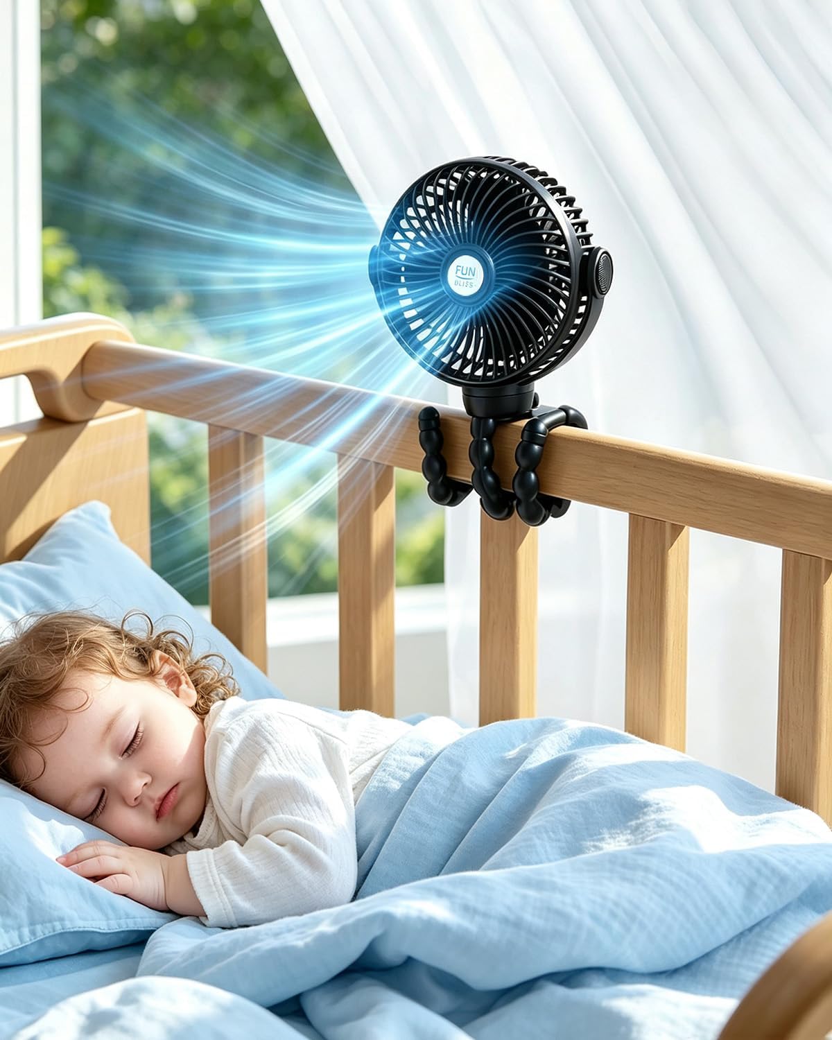 funbliss Portable Stroller Fan,4000mAh Rechargeable