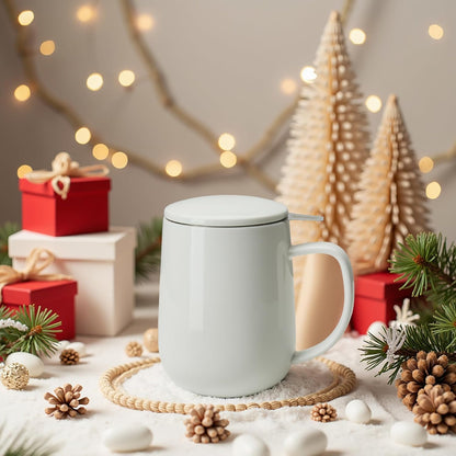 Sweese 20 OZ Porcelain Tea Mug with Infuser and Lid, Loose Leaf Tea Cup, Gifts for Tea Lover - Mint Green