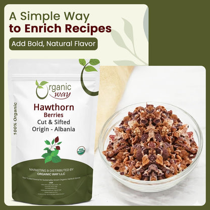 Organic Way Hawthorn Berries Cut & Sifted - Herbal Tea (8 Oz)