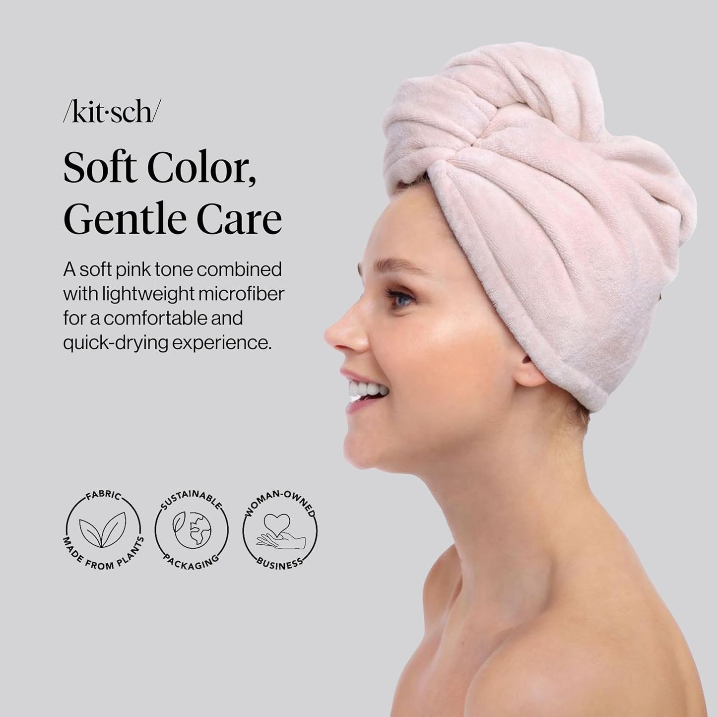 Kitsch Microfiber Hair Towel Wrap for Women – Ultra Absorbent Microfiber Bath Towels for Wet, Curly, Long or Short Hair – Anti-Frizz Hair Wrap, Great Hair Products Gift for Women – Pink