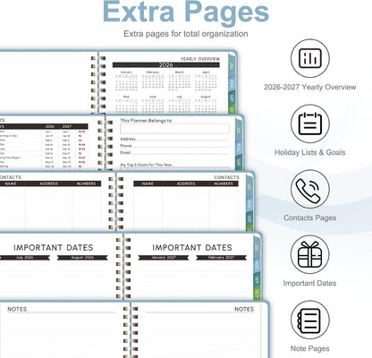 Planner 2026-2027, Weekly and Monthly Calendar Planner, JUL 2026 - JUN 2027 | Academic Year, Daily Agenda Book, A5(6.3'' x 8.5''), Sprial Bound, Inner Pocket, Office School Use