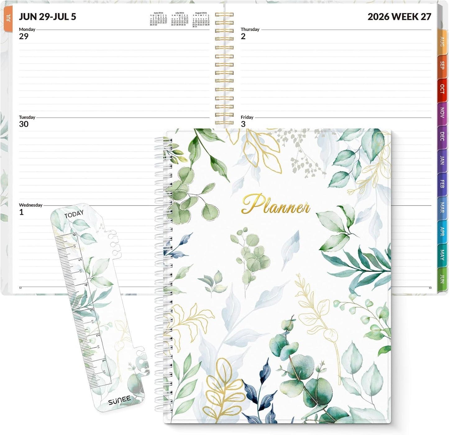 SUNEE Academic Planner 2026-2027 – Weekly & Monthly Planner, July 2026 to June 2027, 6.4"x8.3", Thick Paper, Tabs, Pockets, Bookmark, Spiral-Bound, Student Teacher Organizer, Black