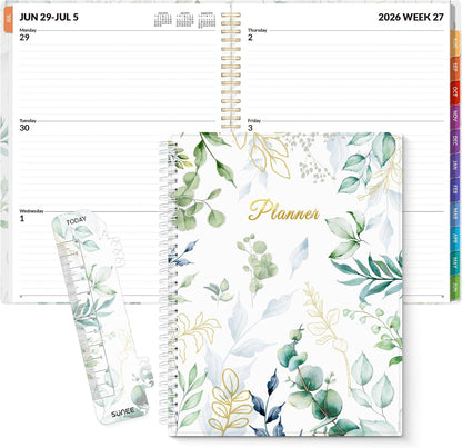 SUNEE Academic Planner 2026-2027 – Weekly & Monthly Planner, July 2026 to June 2027, 6.4"x8.3", Thick Paper, Tabs, Pockets, Bookmark, Spiral-Bound, Student Teacher Organizer, Black