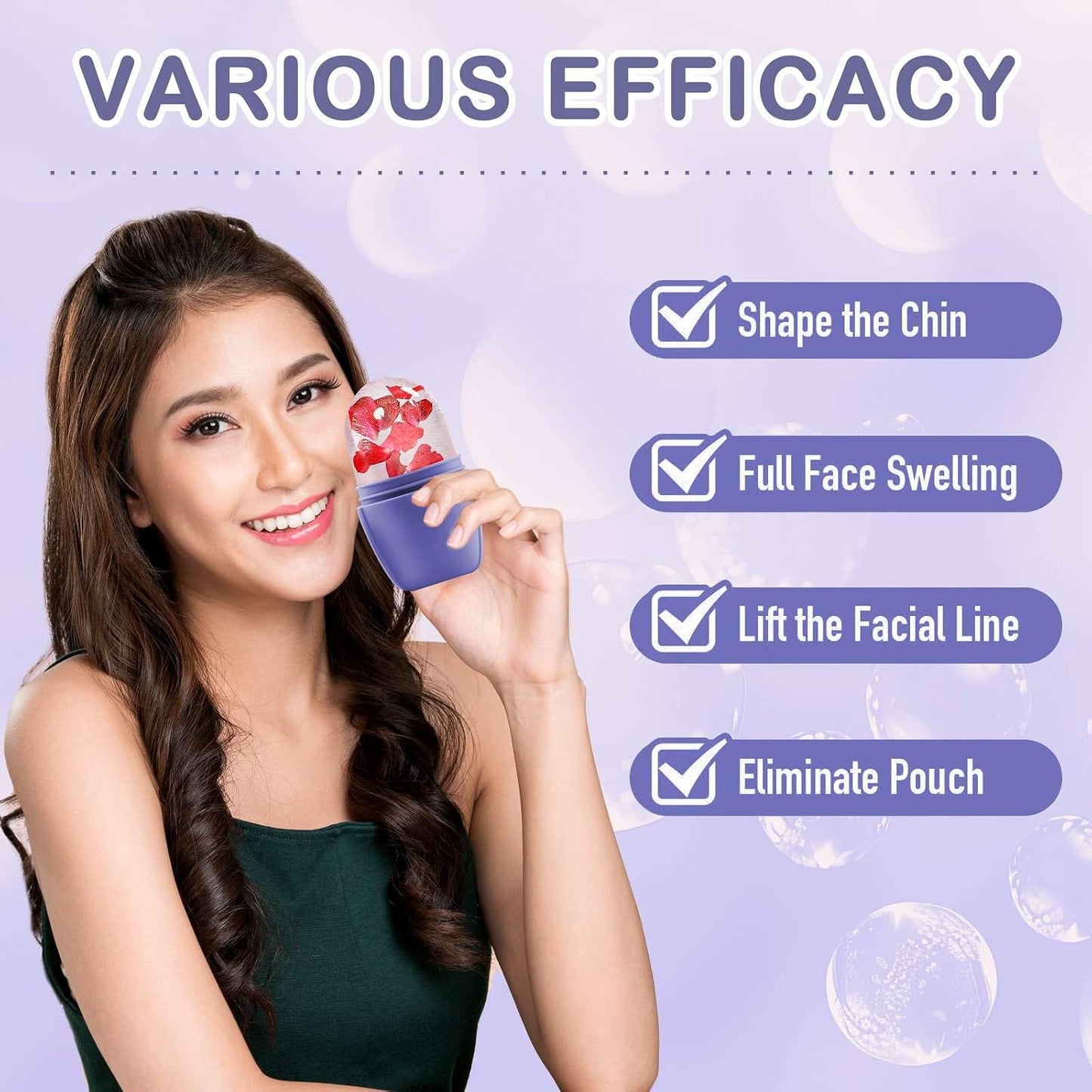 XHJRI Ice Cube Roller Massager for Face, Eyes and Neck Naturally Conditioning and Skin Care,De-Puff Eye Bags,Reduce Migraine Pain,Reusable Massage Silicone Ice Mold (Pink)