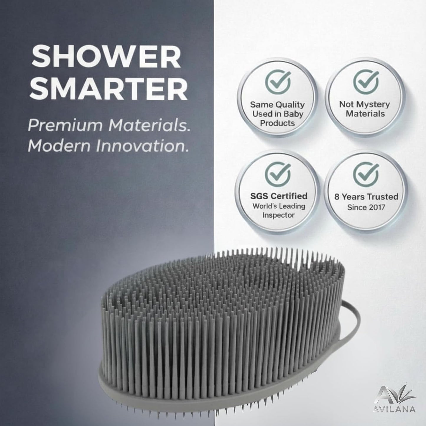 Avilana Premium Silicone Body Scrubber - Trusted Since 2017 - SGS Certified Food Grade Dual Sided Bath Brush, Quick-Dry Exfoliating Loofah Alternative, Massage Brush Sensitive Skin Women Men