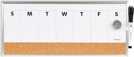 U Brands Dry Erase Weekly Combo Board, 7" x 16-2/3" Inches, Office Supplies, Silver Aluminum Frame, Pack of 1 (4585U03)