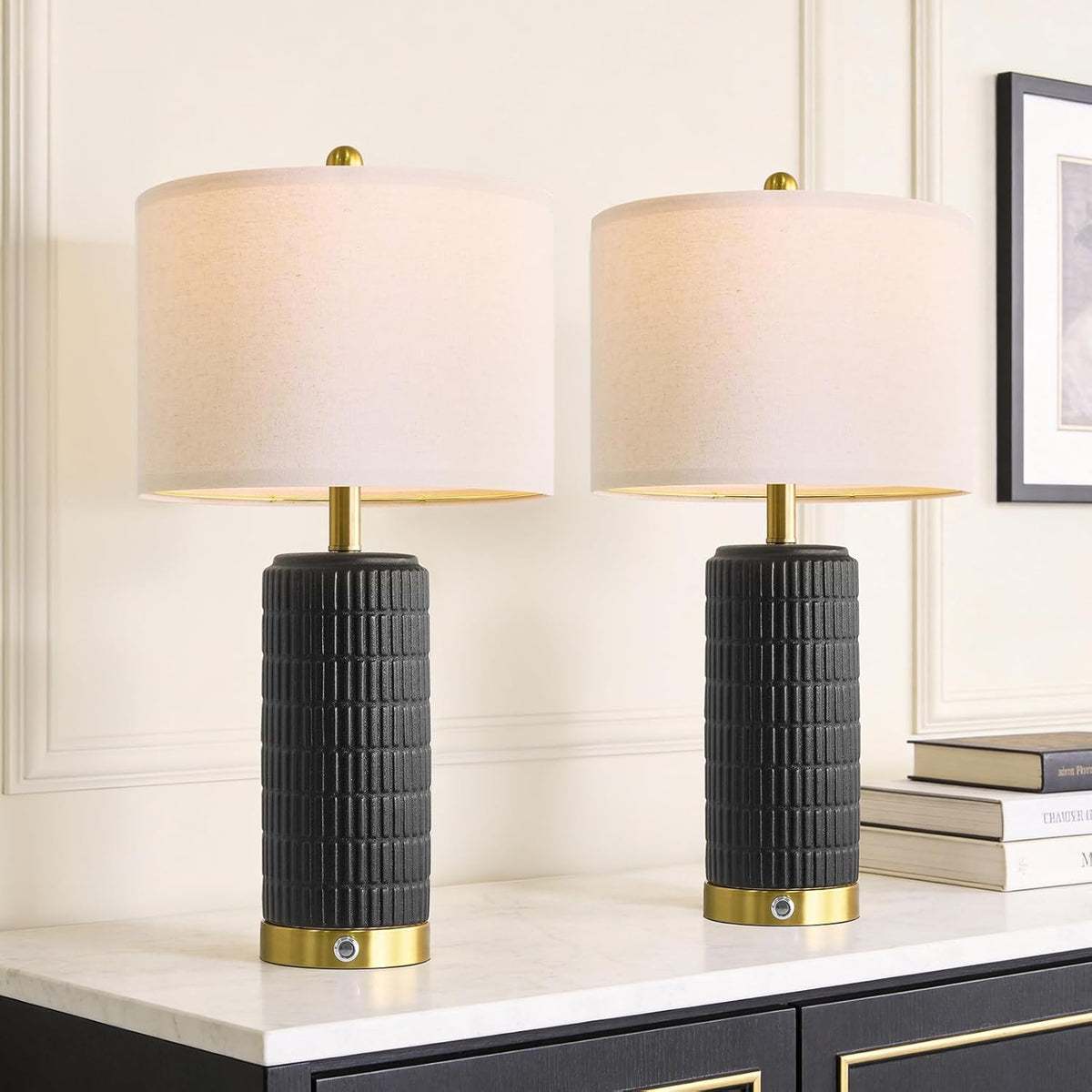 PoKat Touch Bedside Table Lamps with 2 USB for Bedroom Living Room, 25''