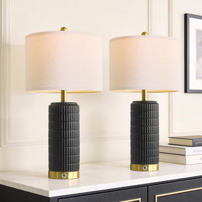 PoKat Touch Bedside Table Lamps with 2 USB for Bedroom Living Room, 25''