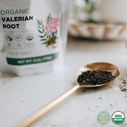 Elanen Naturals Organic Valerian Root 4 oz. (113g), USDA Certified Organic Valerian Root Herb Tea, Te De Valeriana Para Dormir, Valarian Officinalis Whole Loose Leaf, Cut & Sifted