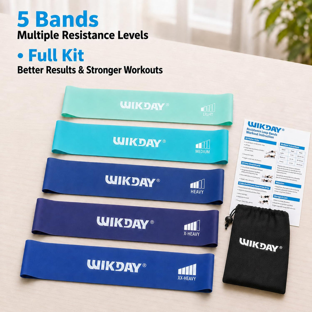 WIKDAY Resistance Bands for Working Out Exercise Loop Bands Workout Bands Set for Men Women Body Stretching, Crossfit Training, Home Workout, Physical Therapy, Booty Legs, Set of 5