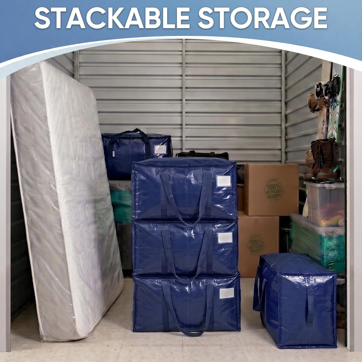 TICONN Extra Large Moving Bags Heavy Duty with Zippers & Carrying Handles, Durable Storage Bags Moving Boxes for Closet Organizers and Storage (Blue)