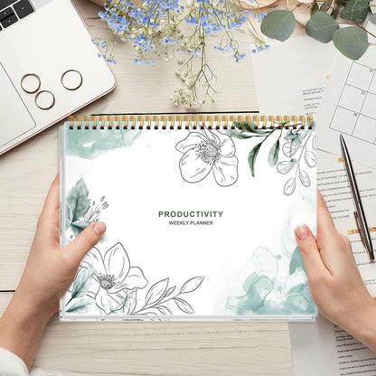Weekly Productivity Planner - 8.5" x 11" Dashboard Desk Notepad Has 6 Focus Areas to List Tasks for Goals, Projects, Clients, Academic or Meal-Organize Your Daily Work Efficiently, 54 Weeks, Green
