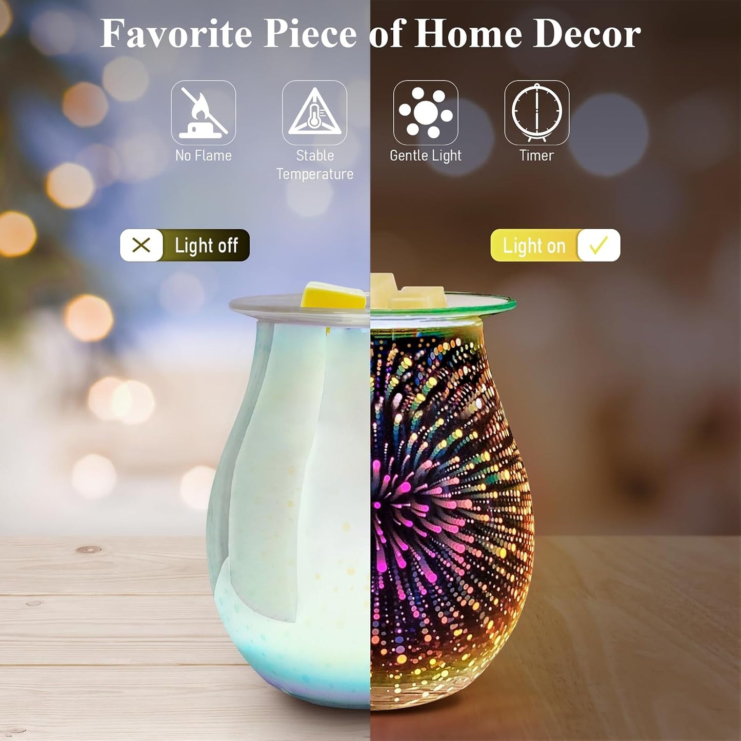 Wax Melt Warmer for Scented Wax- Glass Wax Melter for Home Fragrance with Removable Tray, Essential Oil Warmer Wax Cubes Burner Aroma Night Light for Home Office Bedroom Decor Gifts for Women