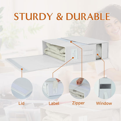 Simple&Opulence 2 Pack Bed Sheet Organizers and Storage (Queen & King Size), Foldable Sheet Set Organizer for Linen Closet, Folding Bedding Storage Box for Bedsheet Duvet Cover, Linen