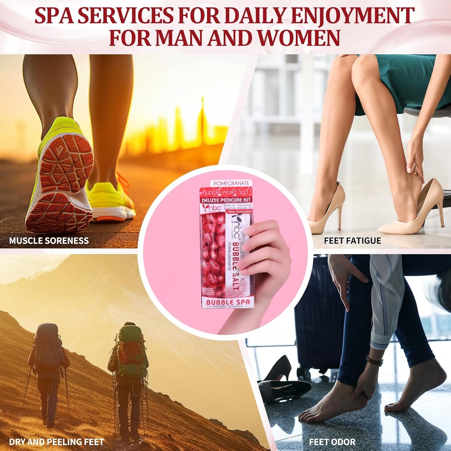 Pedicure Kit Foot Soak Set: Bubble Salt, Sugar Scrub, Massage Mask, Massage Lotion in a Box, 4 Step Foot Spa Kit for Dry Feet, Softens Calluses, Tired Feet（3 Set Lavender) - Colors A
