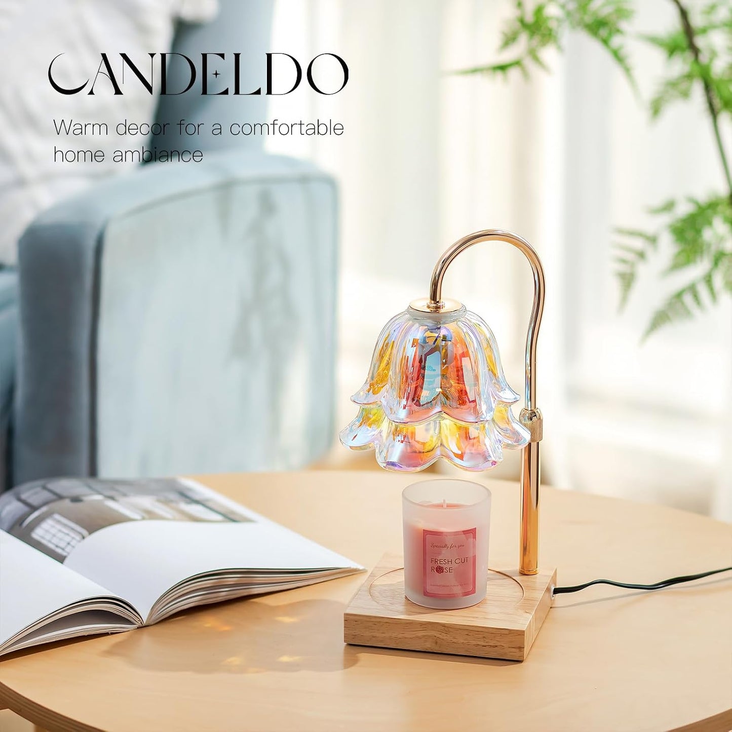 Candeldo Candle Warmer Lamp with Timer: Flower Gold Candle Lamps Height Adjustable Wax Melt House Warming Gifts New Home Decor Mothers Day Birthday Gift for Women Mom
