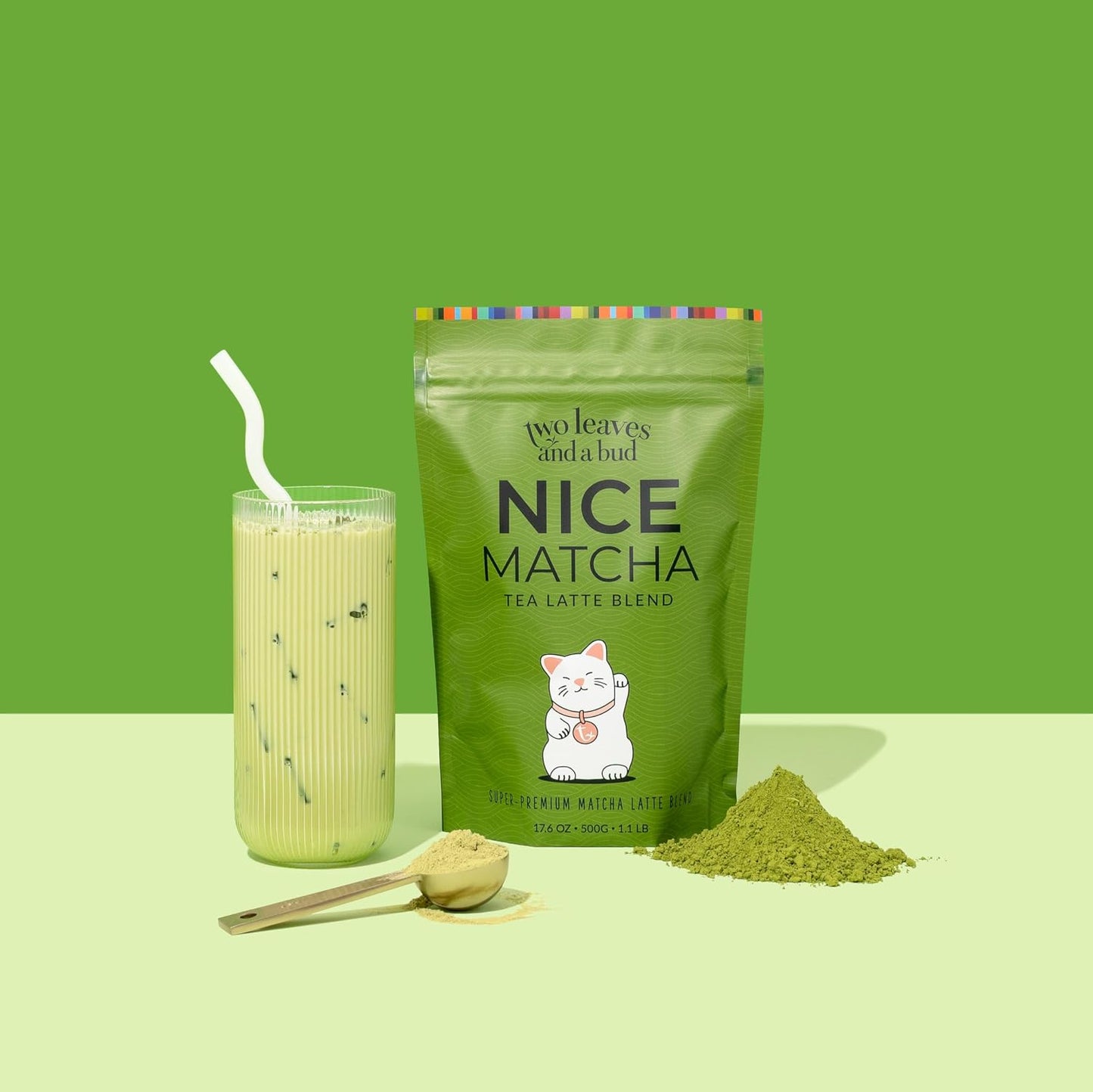 Two Leaves and a Bud Nice Matcha Latte Blend, Japanese Matcha Green Tea Powder, 2 Resealable Bags, 224g