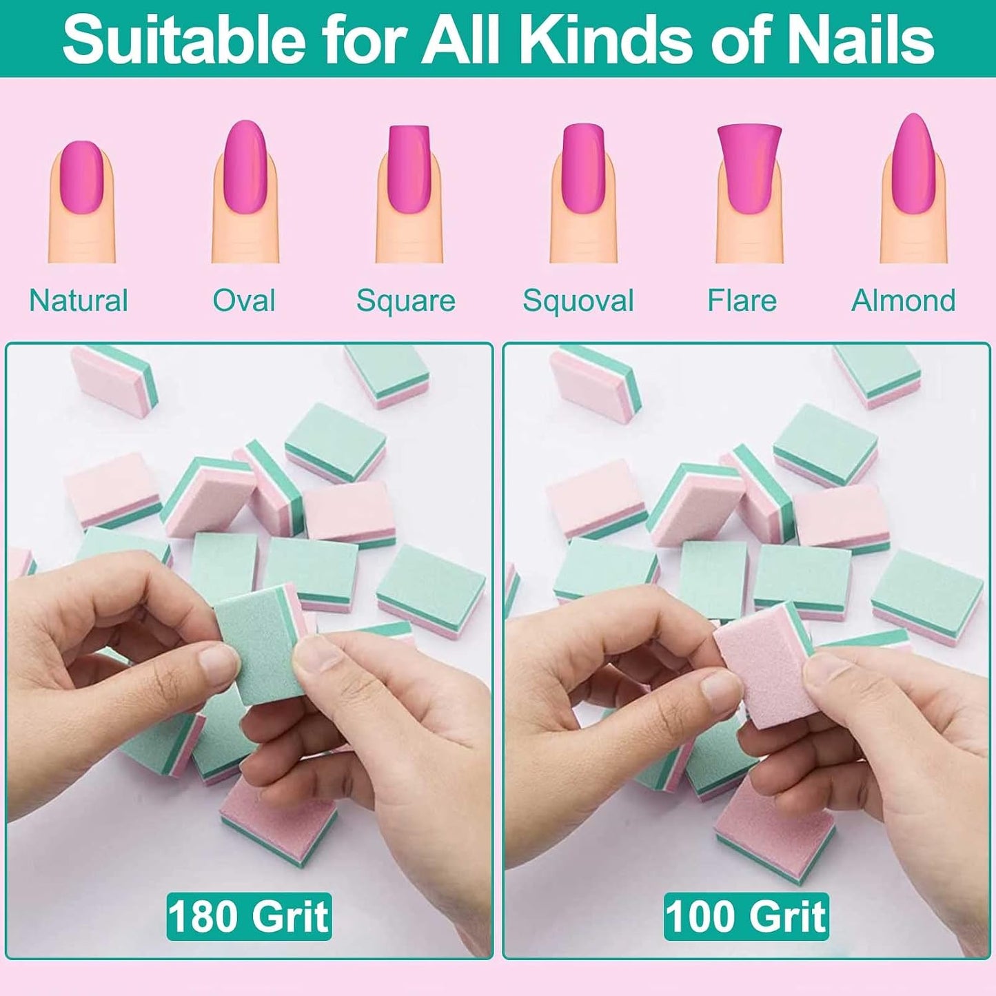 CGBE Nail Buffer (50 Pack), Buffer Block Nail File 100/180 Grit, Mini Nail Buffers Block Sponge Double Sided Nail File for Acrylic Nails Manicure Tools (Pink-Purple)
