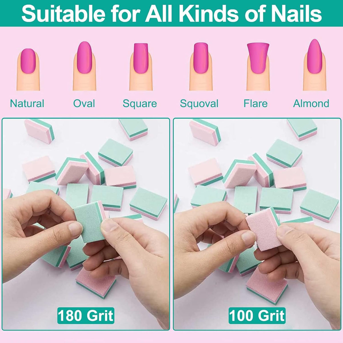 CGBE Nail Buffer (50 Pack), Buffer Block Nail File 100/180 Grit, Mini Nail Buffers Block Sponge Double Sided Nail File for Acrylic Nails Manicure Tools (Pink-Purple)