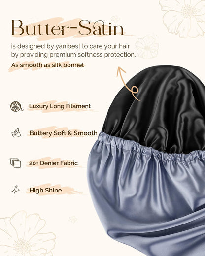 YANIBEST Satin Sleep Bonnet for Natural Hair - Extra Double Layer Long Adjustable Silk Hair Bonnet for Braids, Locs, Curls - Women’s Night Hair Protection Cap