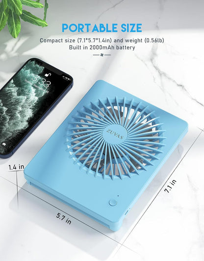 Zuvas Desk Fan Battery Operated Fan Rechargeable 180°Tilt Folding Personal Fan Ultra Quiet Small Portable 3 Speed Adjustable Strong Wind Fan For Office Bedroom Home Desktop Camping (White)