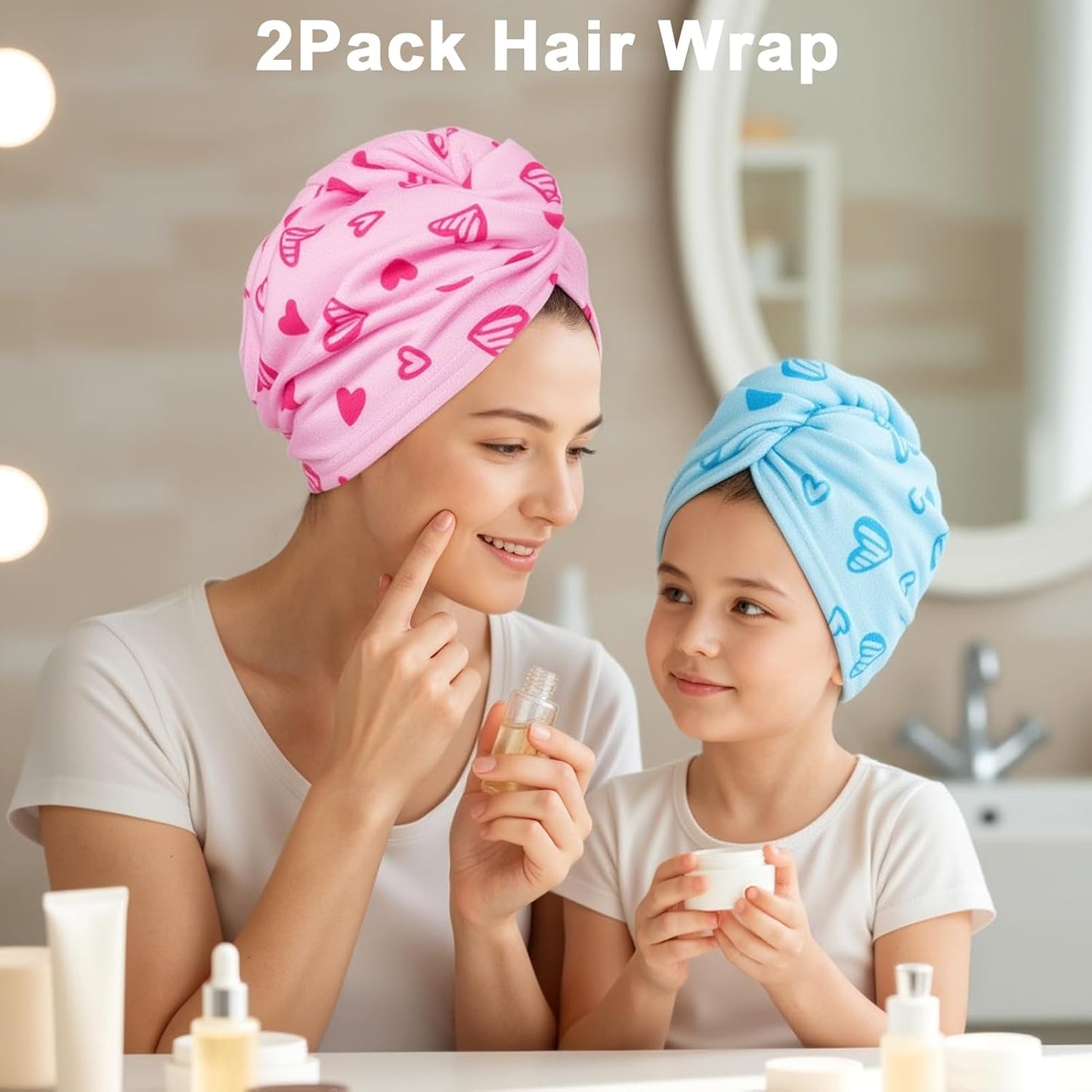 Unicorn Castle Microfiber Hair Towel for Kids 2Pack Hair Wrap Towels Absorbent Hair Drying Towel Wrap Hair Turbans for Curly Thick Hair, Pink White Strawberry