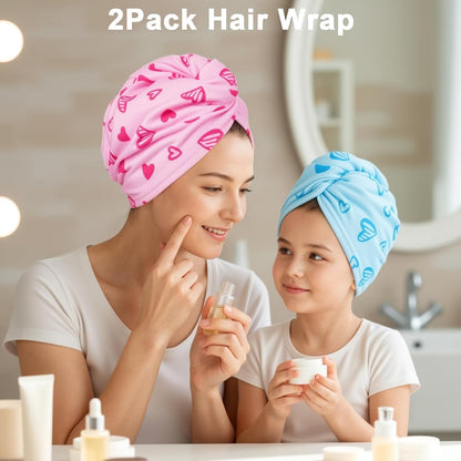 Unicorn Castle Microfiber Hair Towel for Kids 2Pack Hair Wrap Towels Absorbent Hair Drying Towel Wrap Hair Turbans for Curly Thick Hair, Pink White Strawberry