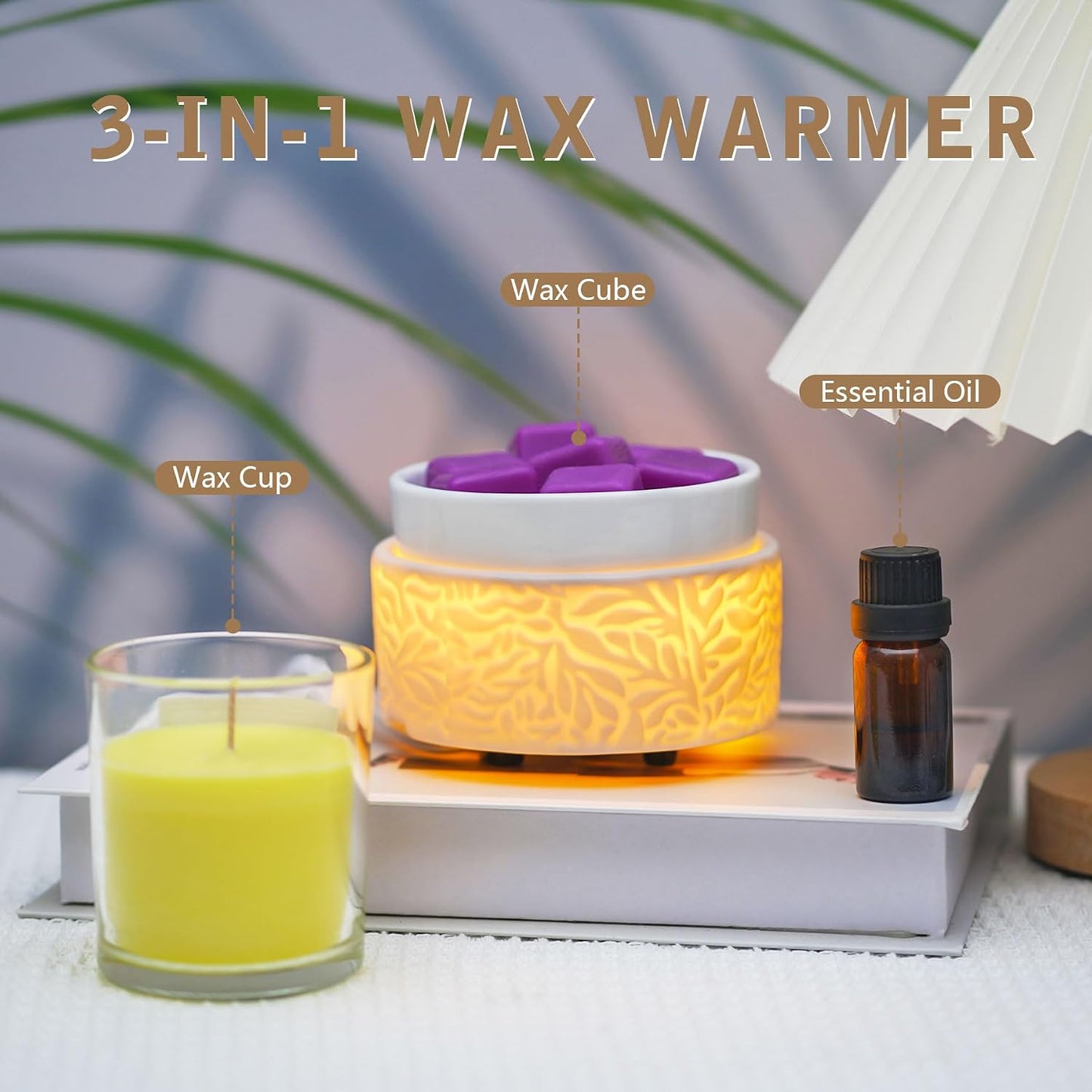 Wax Melt Warmer 3-in-1 Electric, Ceramic Wax Burner for Scented Wax & Essential Oil – Fast Heating, Flame-Free Aromatherapy for Home Office, White