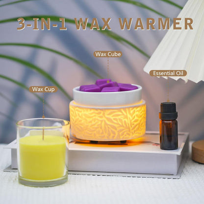 Wax Melt Warmer 3-in-1 Electric, Ceramic Wax Burner for Scented Wax & Essential Oil – Fast Heating, Flame-Free Aromatherapy for Home Office, White