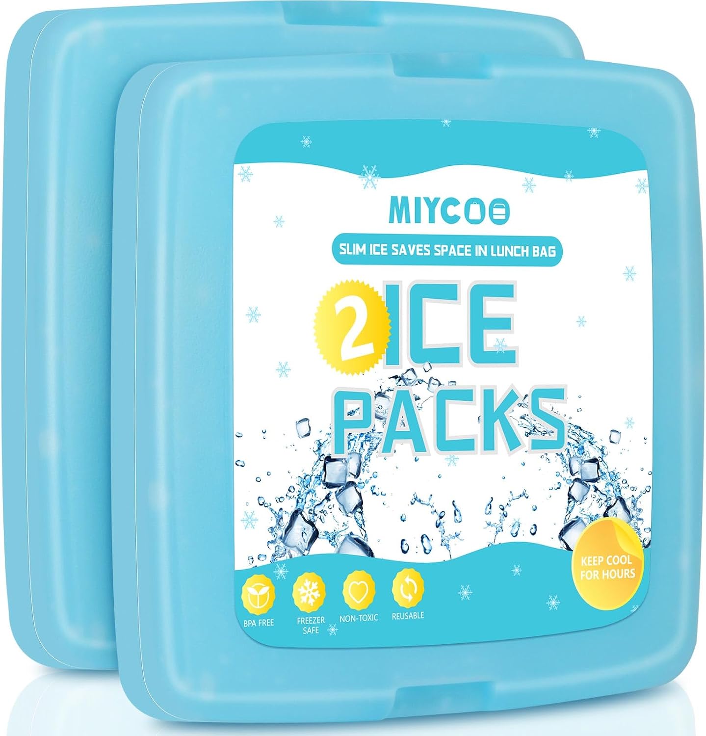 MIYCOO Ice Packs for Lunch Boxes & Coolers - Quick Freeze Ice Pack Space Saving Freezer Packs - Reusable Slim Original Cool Pack - Cooler Accessories for Beach, Camping and Fishing