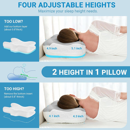 Elviros Cervical Neck Pillow for Neck Pain Relief, CPAP Pillow for Side, Back & Stomach Sleepers, Ergonomic Orthopedic Pillow for CPAP Users to Reduce Air Leaks and Mask Pressure, Dark Grey