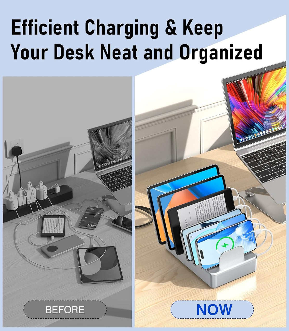 50W 6 Ports Multi Charger Station, USB Charging Dock for Multiple Devices