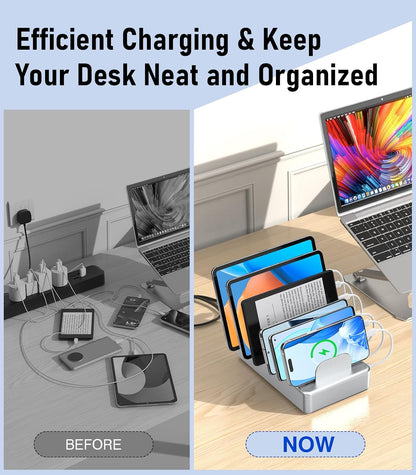 50W 6 Ports Multi Charger Station, USB Charging Dock for Multiple Devices