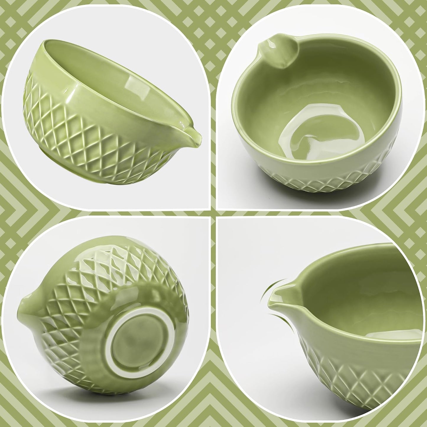 Matcha Whisk Set, 7 Pcs Matcha Kit, Ceramic Matcha Set Includes Matcha Bowl with Spout, Matcha Whisk and Holder, Bamboo Scoop, Scoop Rest, Sifter and Tea Towel (Ceramic White)