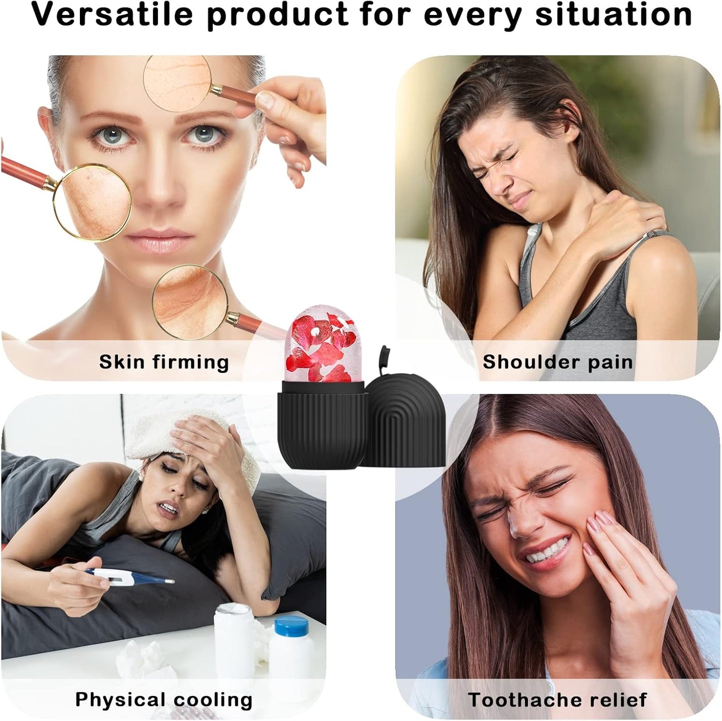 XHJRI Ice Cube Roller Massager for Face, Eyes and Neck Naturally Conditioning and Skin Care,De-Puff Eye Bags,Reduce Migraine Pain,Reusable Massage Silicone Ice Mold (Pink)