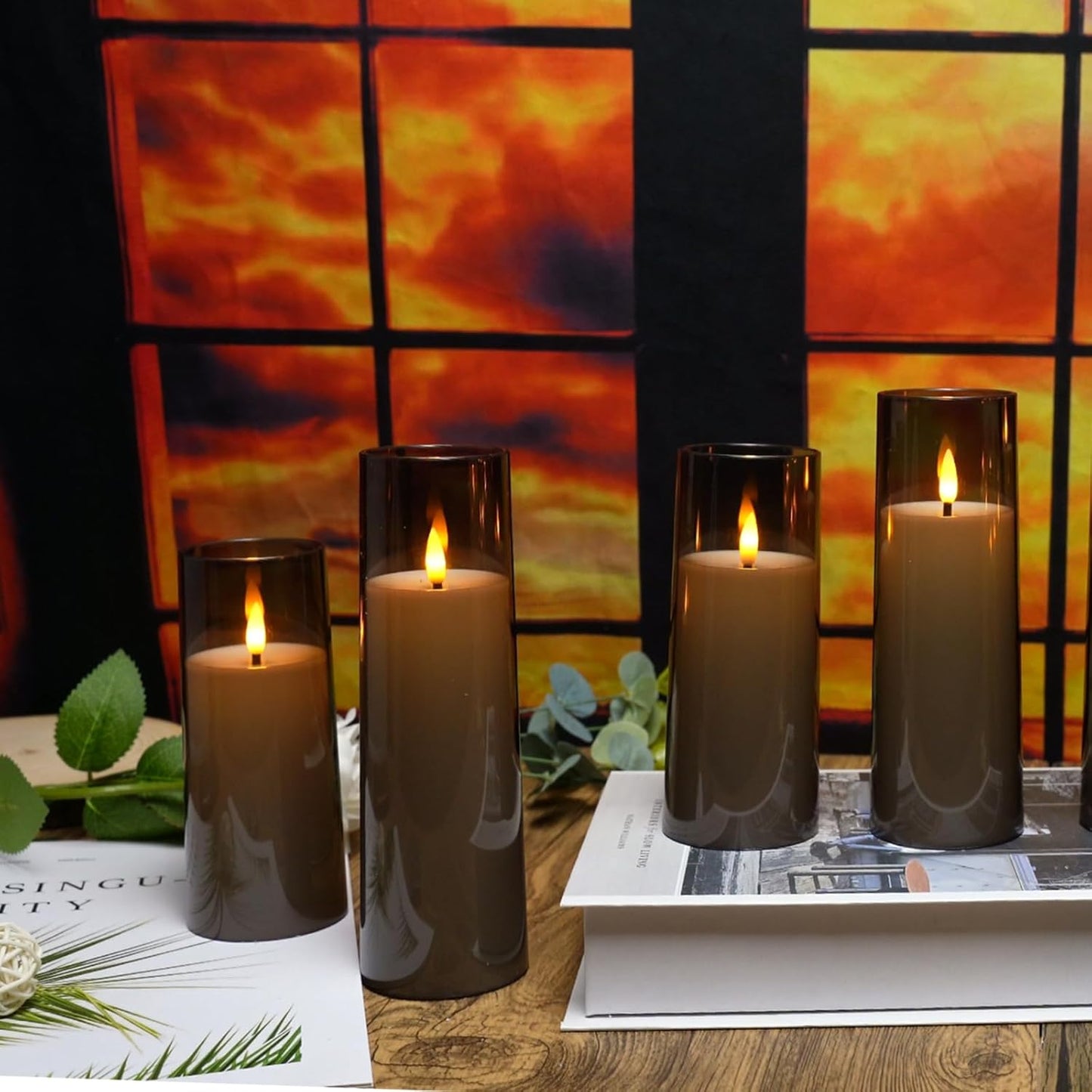kakoya Flickering Flameless Candles Battery Operated with Remote and 2/4/6/8 H Timer Acrylic Led Pillar Candles Pack of 9 (appr D2.3"xH5.5"6.5"7.5")with Realistic 3D Wick Candles for Home Decor(White)