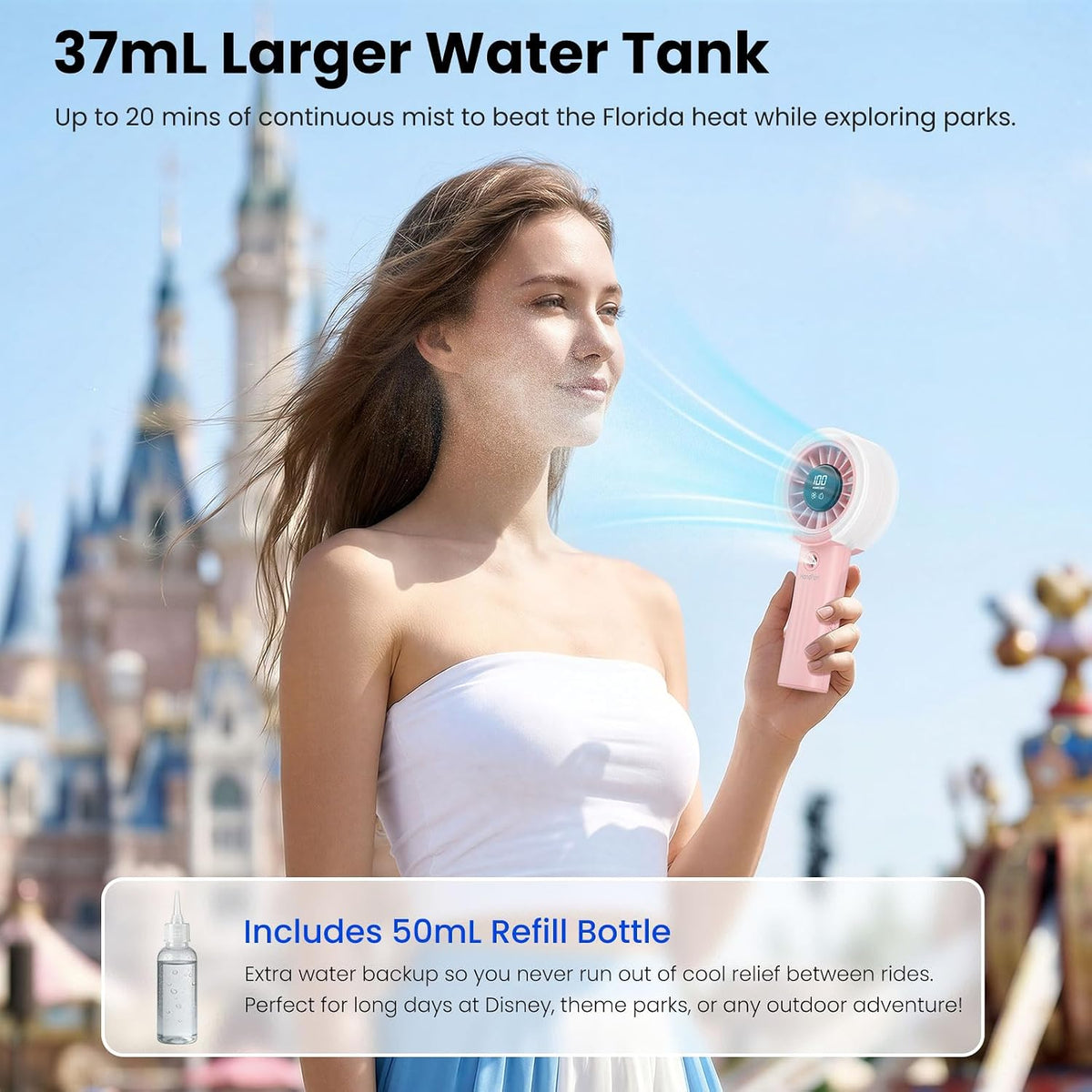HandFan Upgraded Misting Fan with LED Display – Extreme Cooling Portable Handheld Fan with Water Mist Spray, 50% Stronger Airflow & Quieter, USB Rechargeable for Travel/Park/Disney/Beach/Concert/Game