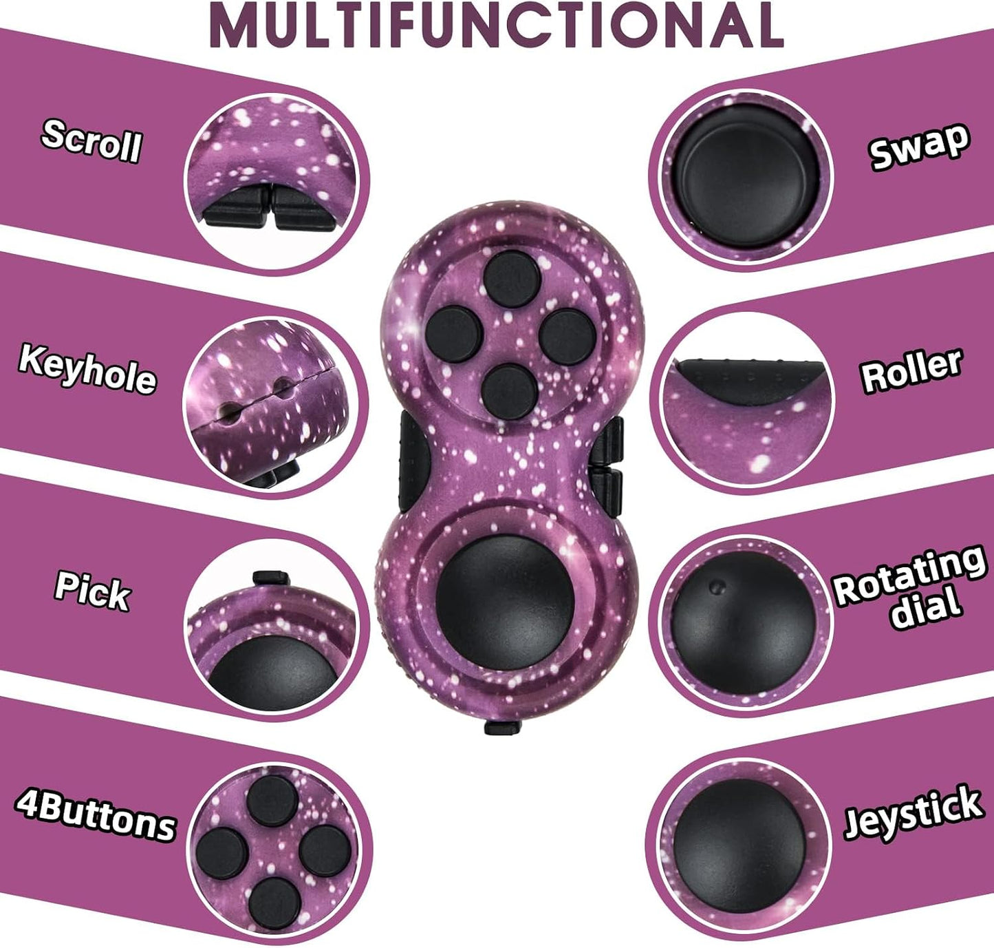 Original Fidget Toy Game, Rubberized Classical Controller Fidget Concentration Toy with 8-Fidget Functions and Lanyard - Excellent for Relieving Stress and Anxiety
