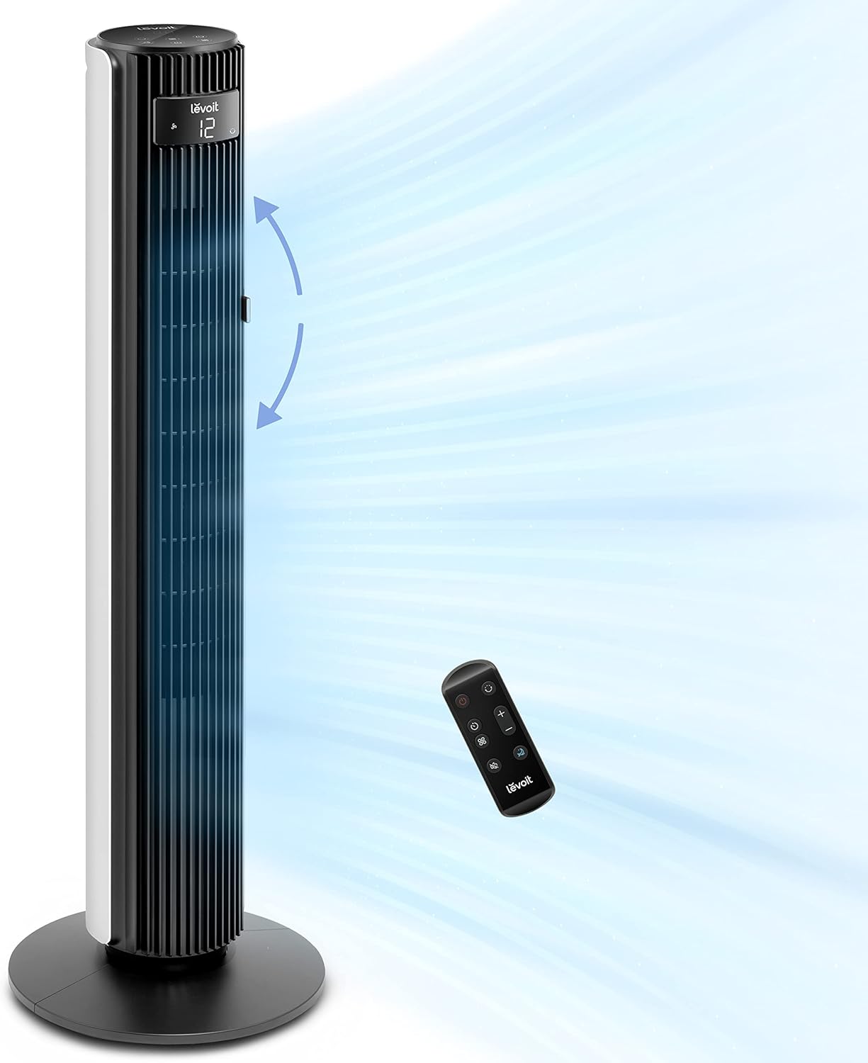 LEVOIT Tower Fan for Bedroom, Standing Fan with 36”-47” Adjustable Height, 90° Oscillating Room Fan, 28dB Quiet for Sleep, 23 ft/s Velocity, 5 Speeds 4 Modes, 12H Timer, Remoter, for Home, White